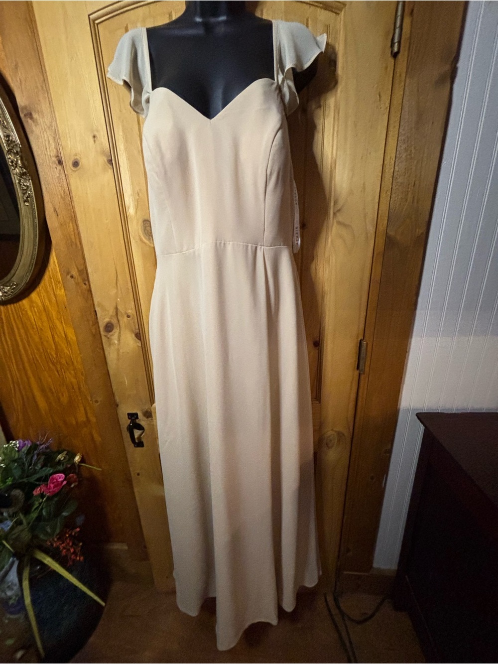 Azazie Cream Maxi Dress with Flutter Cap Sleeves